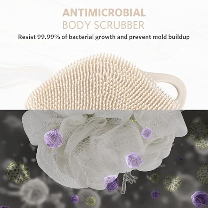 Sndyi Silicone Body Scrubber, Gentle Exfoliating Body Scrubber for Sensitive Skin, Leaf Shaped Shower Scrubber for Body with Lathering Bristles, Silicone Loofah Body Brush for Showering, Oatmeal - Image 3
